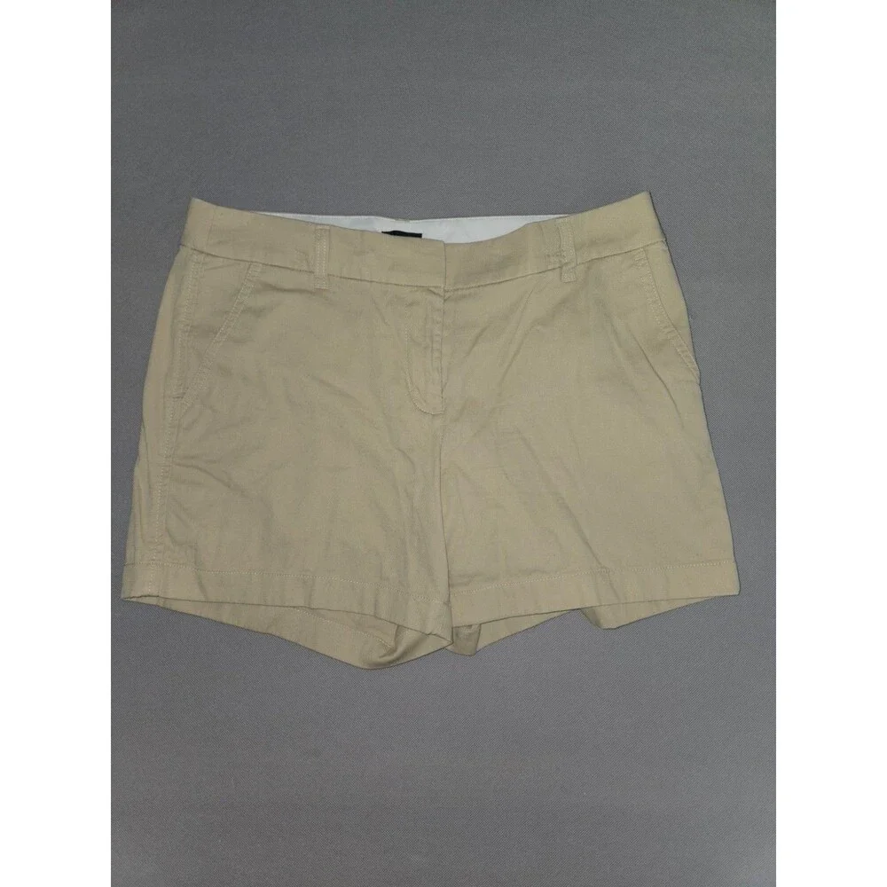 J.Crew Womens Khaki Shorts Size 8 Casual Cotton Solid Beige Flat Front Preowned